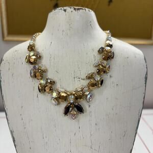 Vtg 1950s gold tone Regency Aurora Borealis & topaz colored rhinestone choker